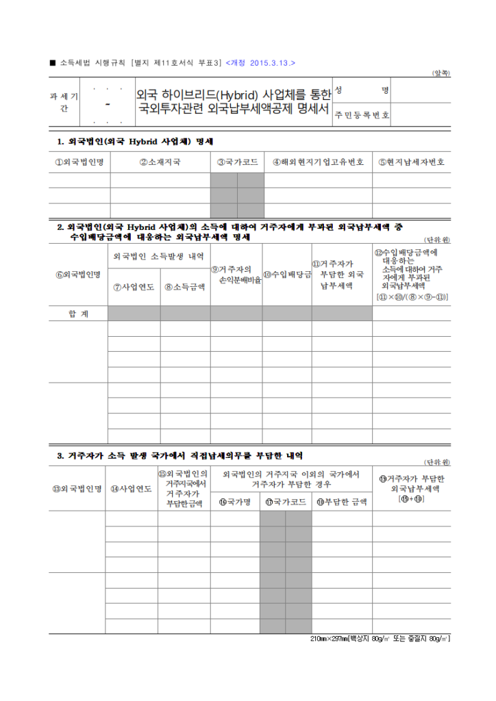 외국납부세액공제 명세서
