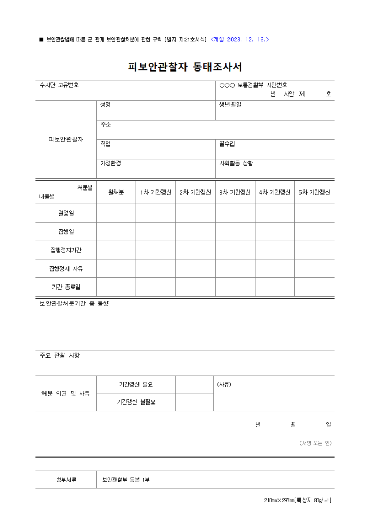 피보안관찰자 동태조사서
피보안관찰자