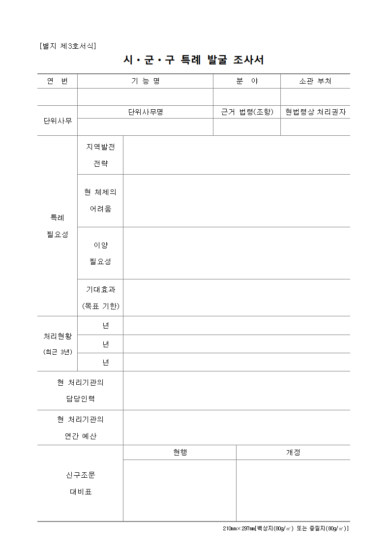 시ㆍ군ㆍ구 특례 발굴 조사서