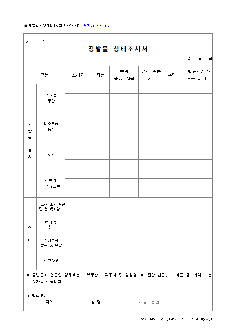 징발물 상태조사서